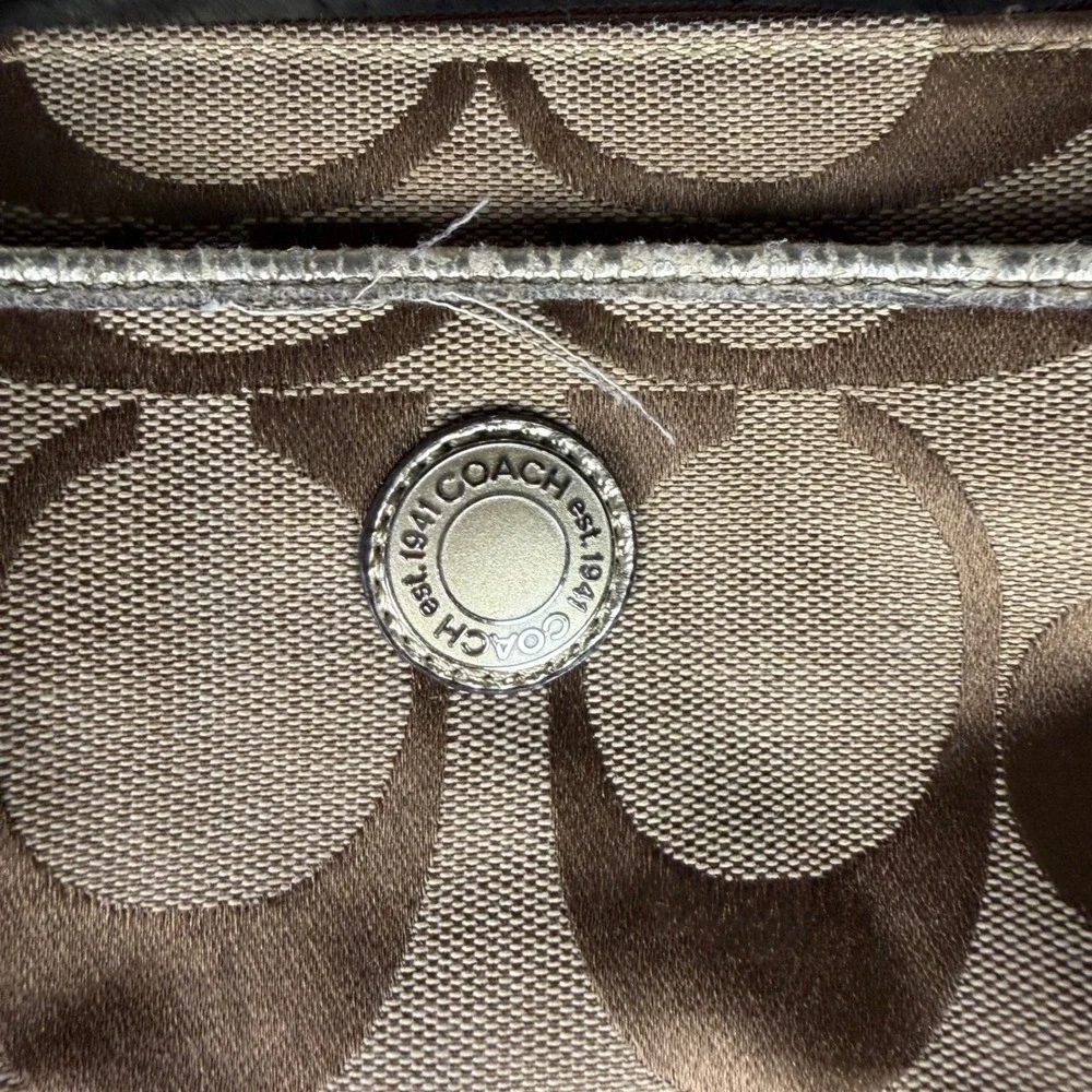 Coach Signature Jacquard Crossbody Bag Khaki Brown Gold Stripe Messenger 6810